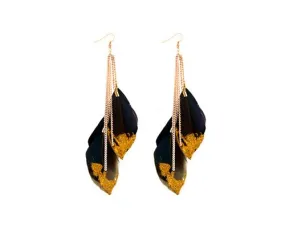 Sparkle Black Bohemian Feather Tassel Earrings