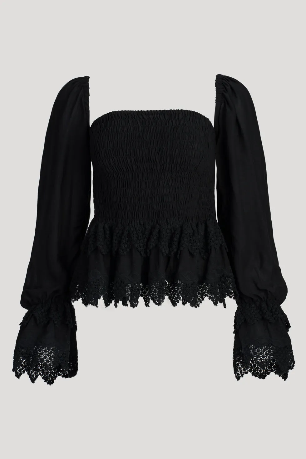 Stella  Black Broderie cotton-blend blouse