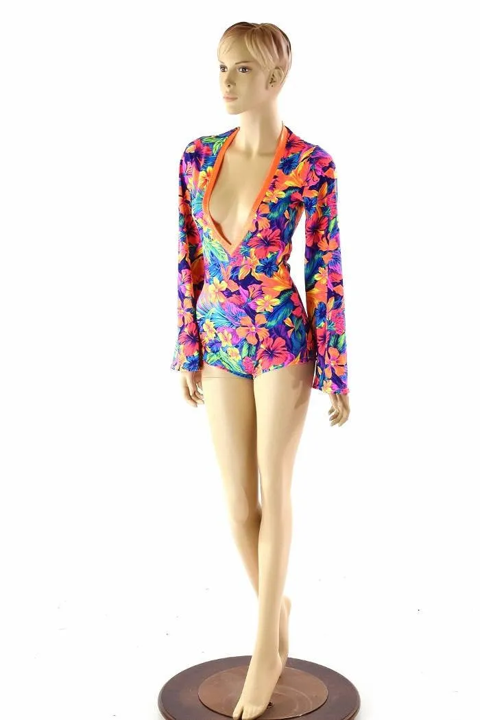 Tahitian Floral Plunging V Romper