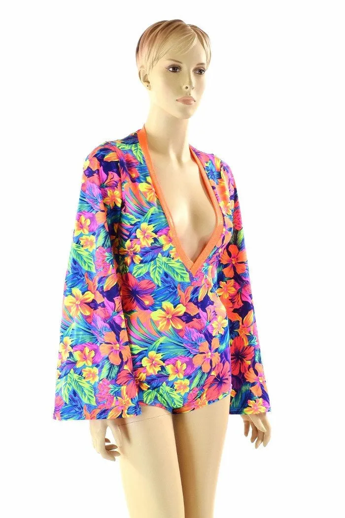 Tahitian Floral Plunging V Romper