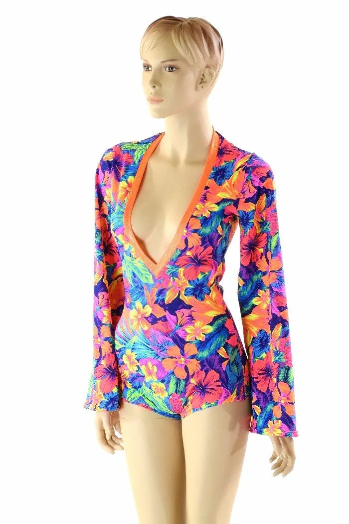 Tahitian Floral Plunging V Romper