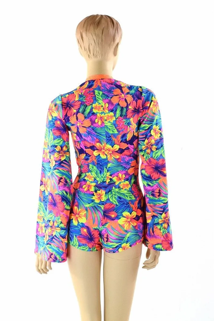 Tahitian Floral Plunging V Romper