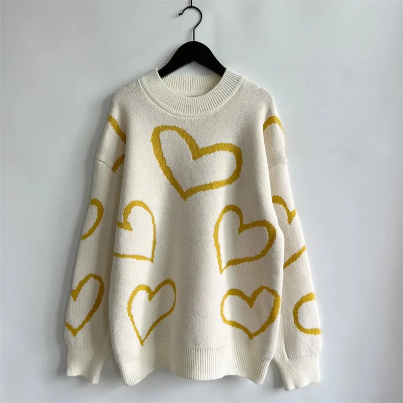 Valentine's Day Love Sweater Long Sleeve Knit Pullover Yellow