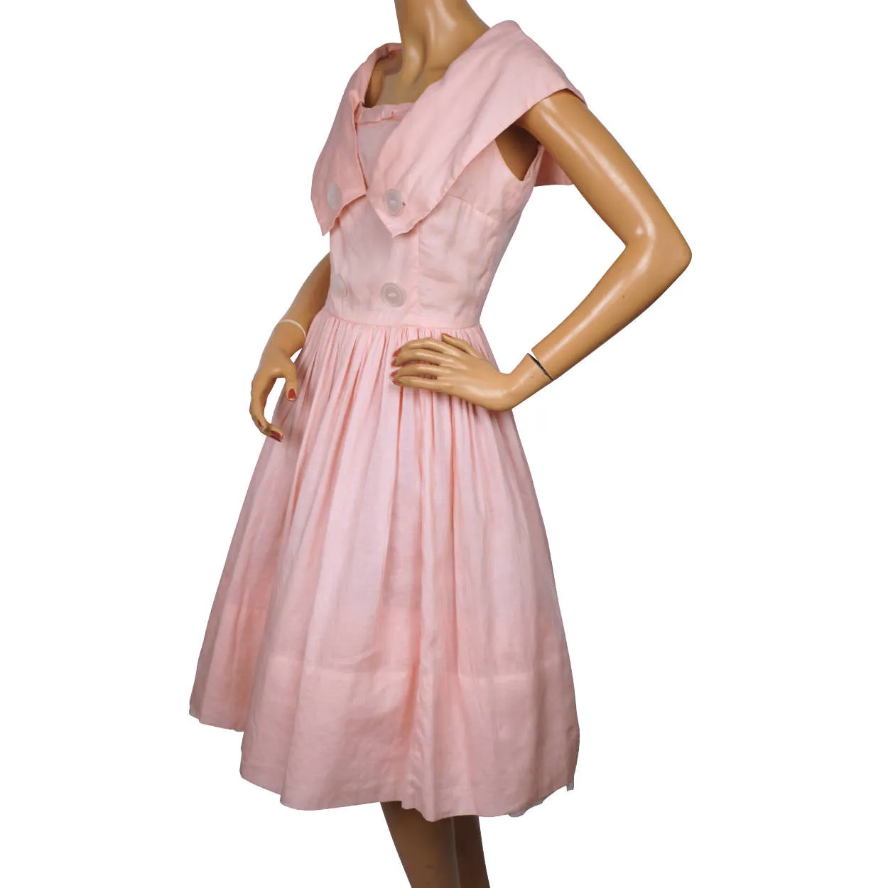 Vintage 1950s Pink Cotton Day Dress Size S M