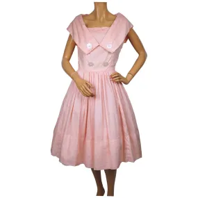 Vintage 1950s Pink Cotton Day Dress Size S M