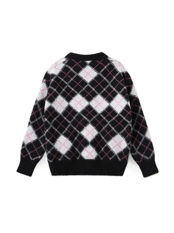 Wenkouban-Spring Casual Outfits Y2K Outfits Check Jacquard Loose Cardigan
