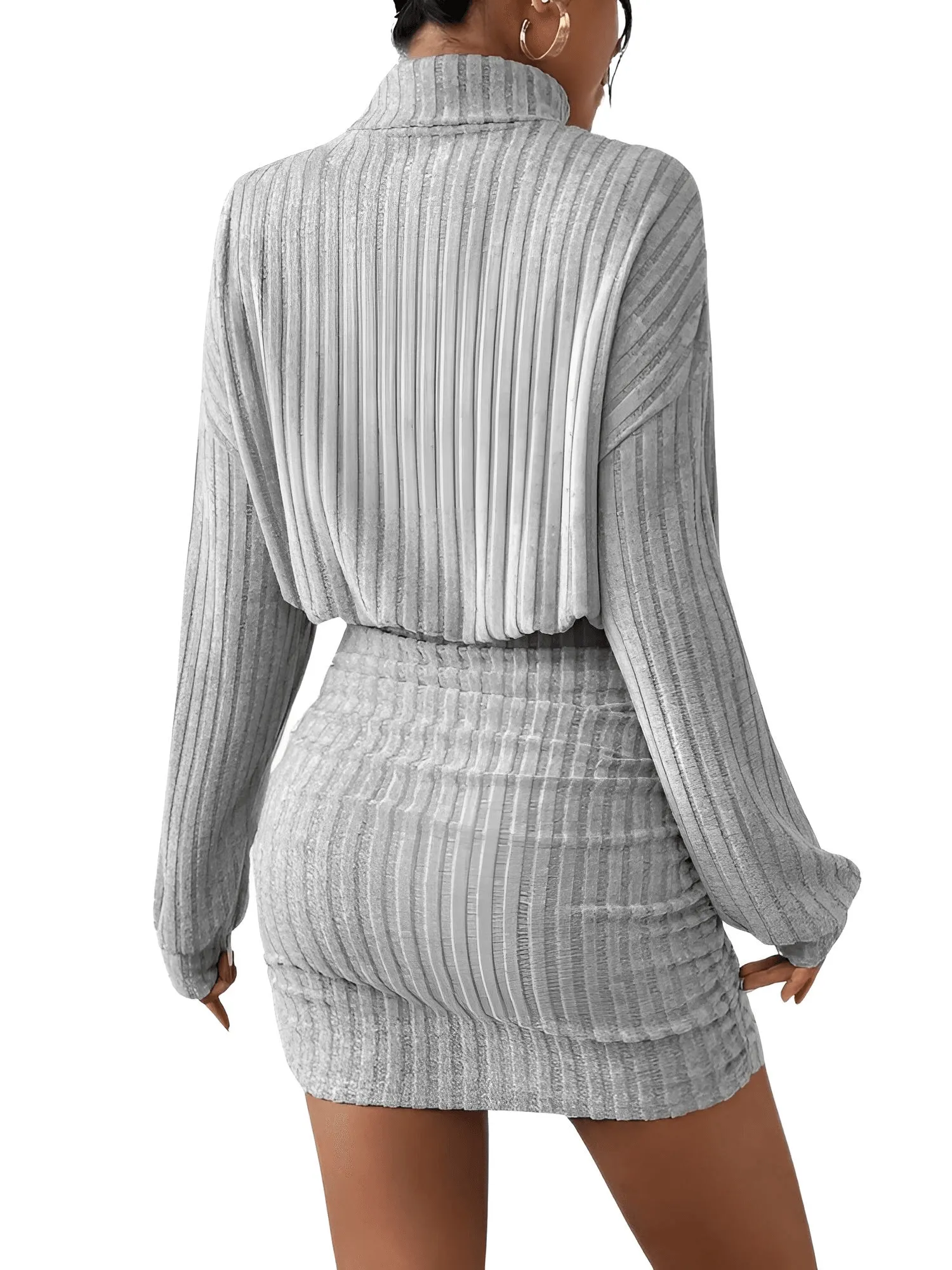 Women's Fashion High Neck Sweater Dress Female Casual Solid Loose Long Sleeve Warm Mid-Length Dresses