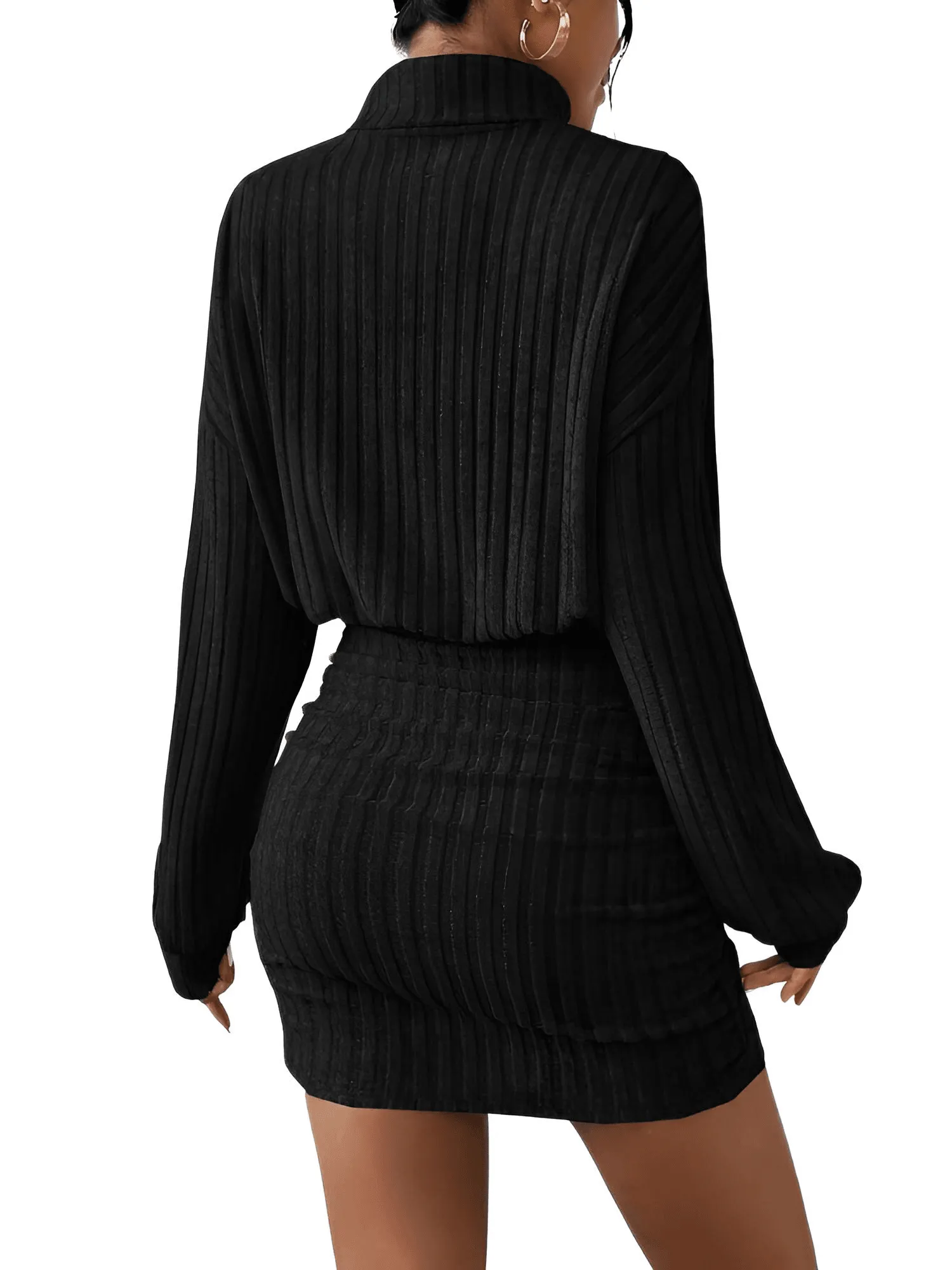 Women's Fashion High Neck Sweater Dress Female Casual Solid Loose Long Sleeve Warm Mid-Length Dresses