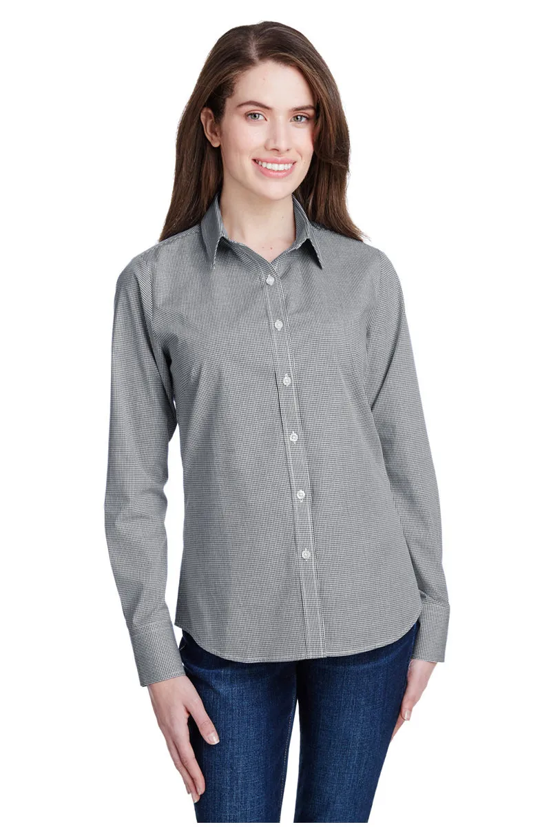 Women's Microcheck Long Sleeve Cotton Shirt (Black / White)