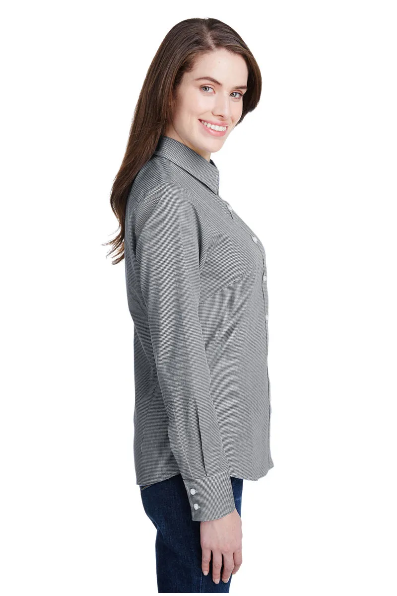 Women's Microcheck Long Sleeve Cotton Shirt (Black / White)