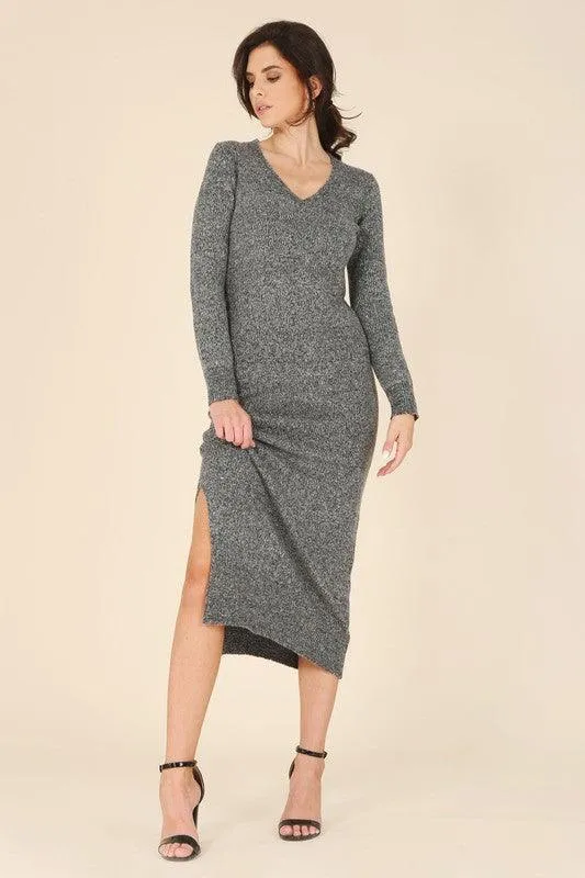 Womens V-Neck Sweater Maxi Dress