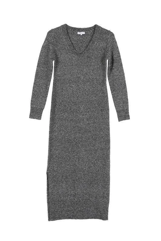 Womens V-Neck Sweater Maxi Dress