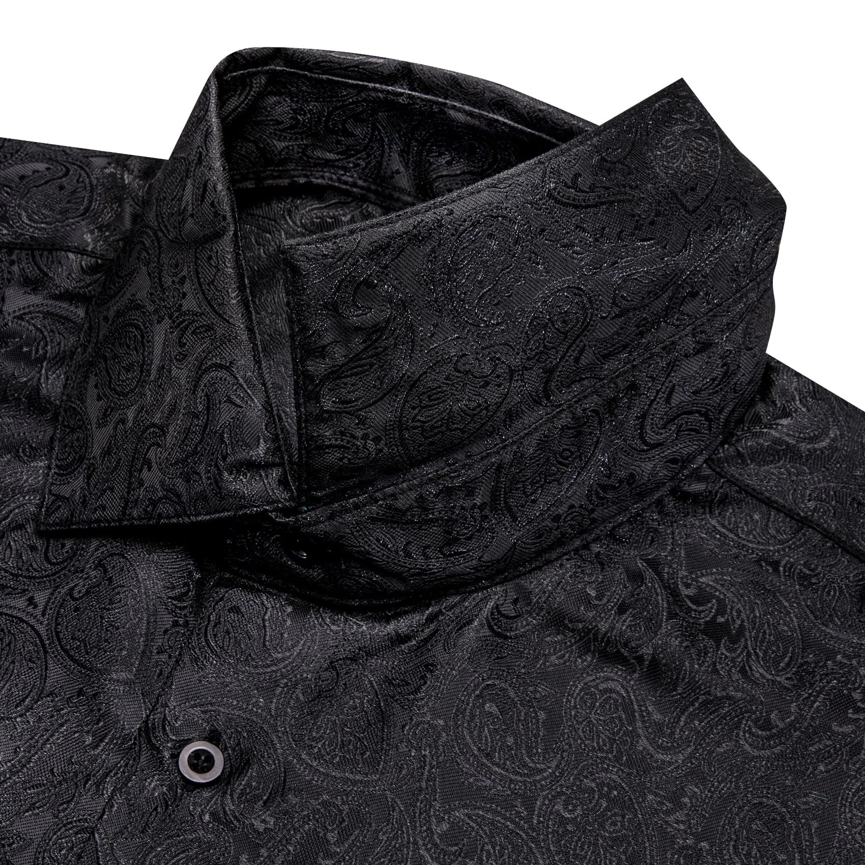 YourTies Men's Black Long Sleeve Paisley Jacquard Button Dress Shirt