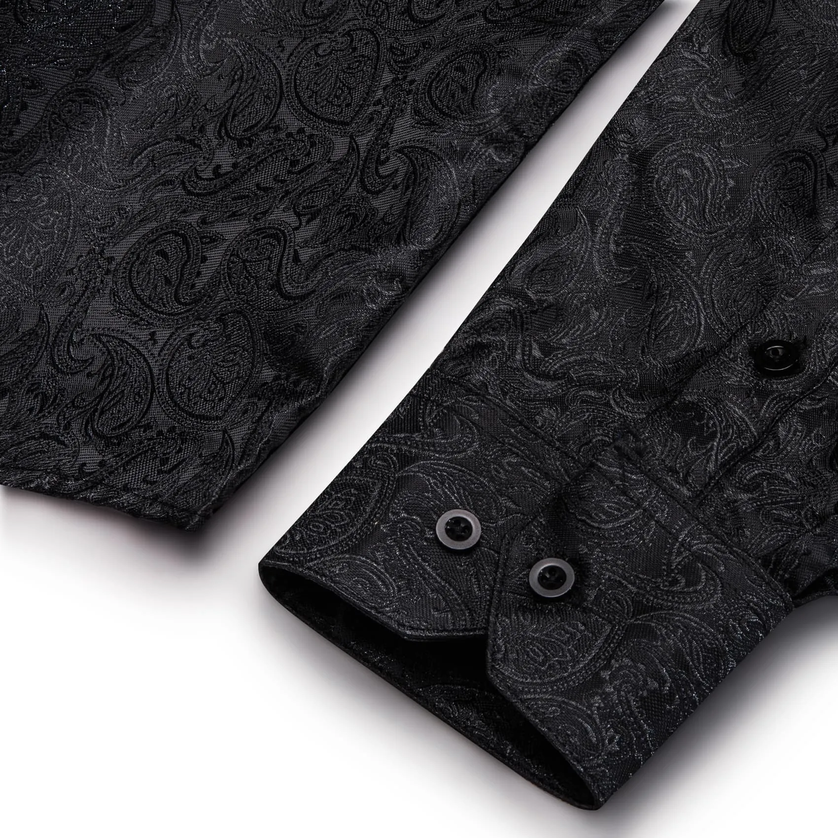 YourTies Men's Black Long Sleeve Paisley Jacquard Button Dress Shirt