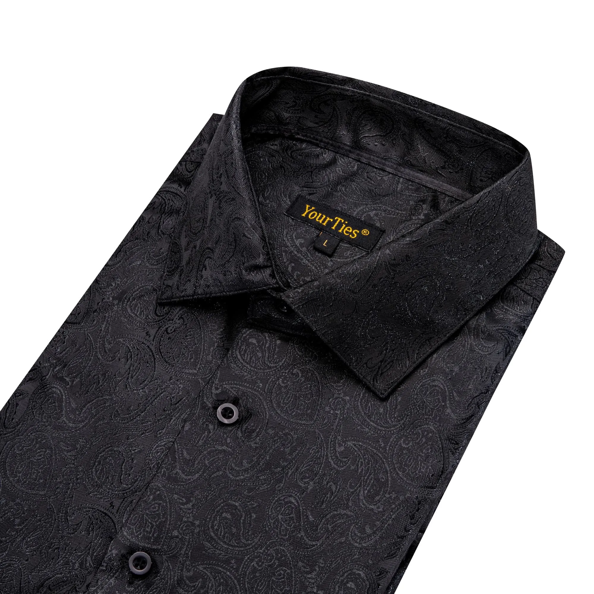 YourTies Men's Black Long Sleeve Paisley Jacquard Button Dress Shirt