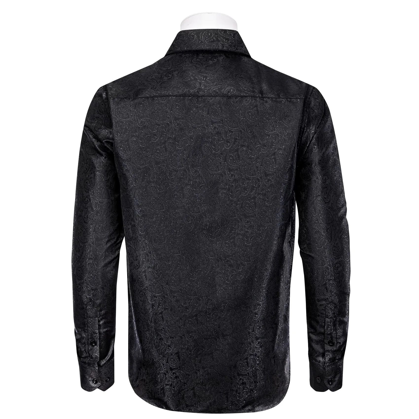 YourTies Men's Black Long Sleeve Paisley Jacquard Button Dress Shirt