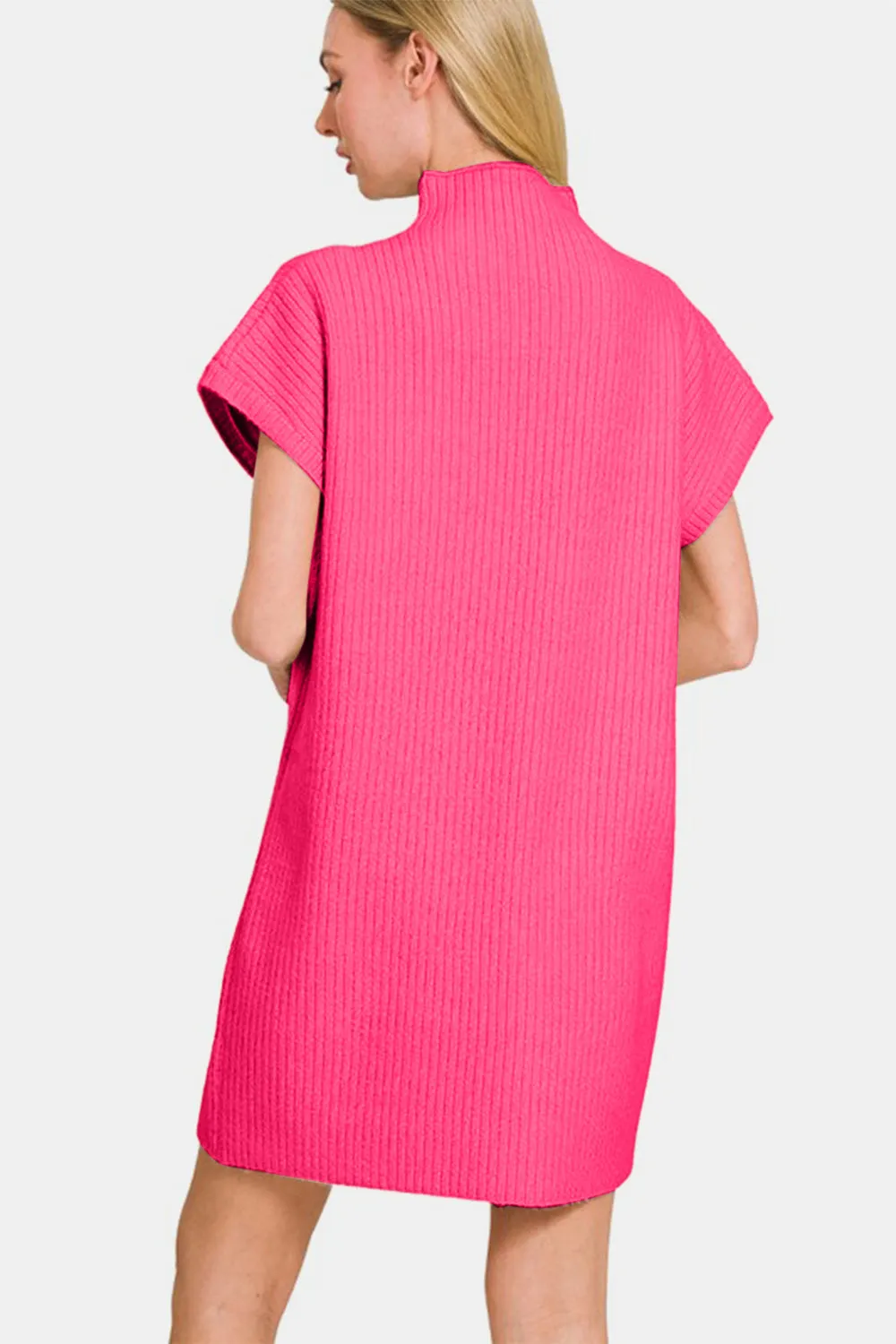 ZENANA Women's Hot Pink Short Sleeve Sweater Mini Dress